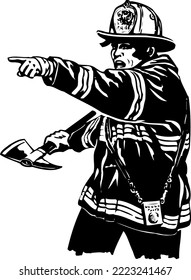 Fireman with Axe Vector Illustration