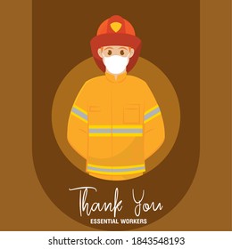 Fireman banner yellow thank you essentials workers- Vector