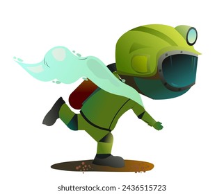 fireman began to smoke. Extreme dangerous situation. Lifeguard service. Object isolated on white background. Cartoon fun style Illustration vector