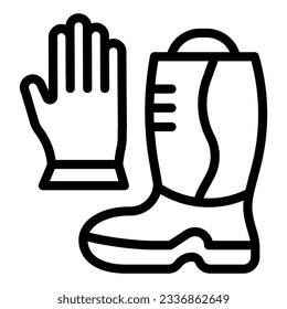 Icono de línea de guantes y botas de bombero. Pictograma de estilo de contorno del equipo de protección contra incendios sobre fondo blanco. Señales de extinción de incendios para concepto móvil y diseño web. Gráficos vectoriales