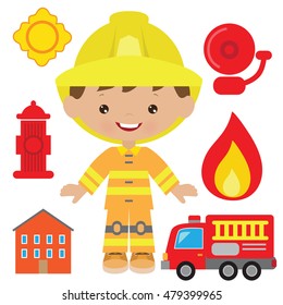 Fireman boy vector illustration