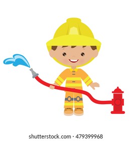 Fireman boy vector illustration