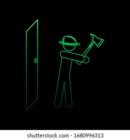 Fireman breaks the door with an ax nolan icon. Simple thin line, outline vector of fireman icons for ui and ux, website or mobile application