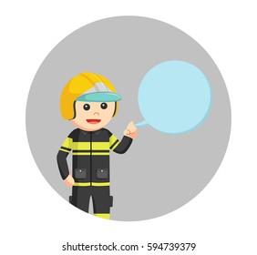 fireman with callout in circle background