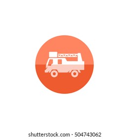 Fireman car icon in flat color circle style. Automotive service fighter extinguisher truck