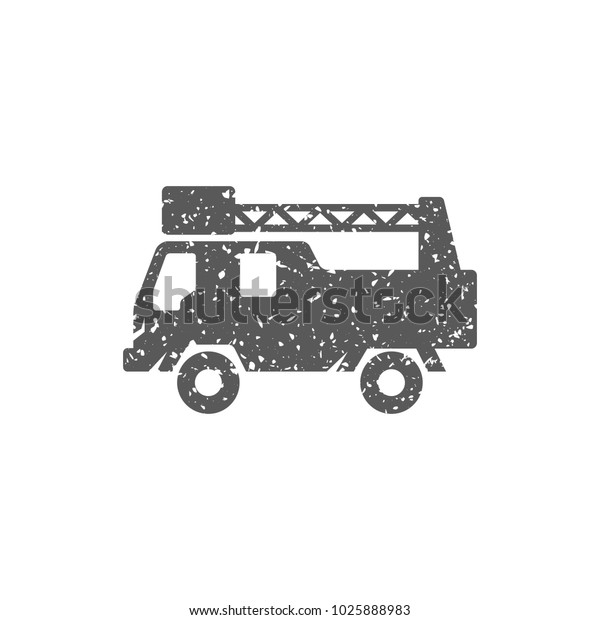 Fireman car icon in grunge texture. Vintage
style vector
illustration.