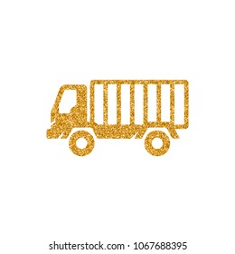 Fireman car truck icon in gold glitter texture. Sparkle luxury style vector illustration.