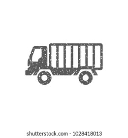 Fireman car truck icon in grunge texture. Vintage style vector illustration.