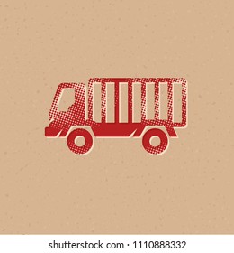 Fireman car truck icon in halftone style. Grunge background vector illustration.