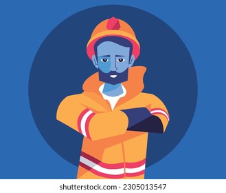 Fireman character icon design blue background