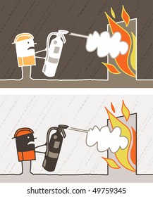 fireman colored cartoon - vector hand drawn characters