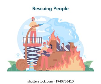 Fireman concept. Professional fire brigade firhting with flame