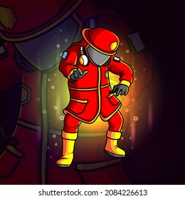 The fireman is dancing the break dance esport logo design of illustration