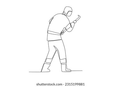 A fireman does his job. Firefighter one-line drawing