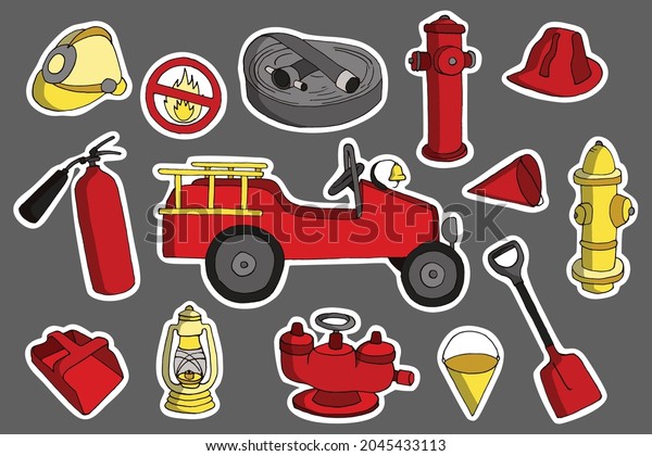 Fireman drawn stickers\
pack red- yellow