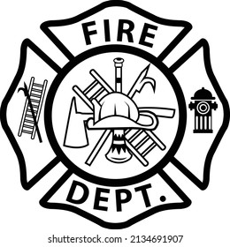 fireman emblem sign on white background. firefighter’s st florian maltese cross. fire department symbol.