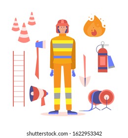 Fireman with equipment vector illustration. EPS 10.
 
