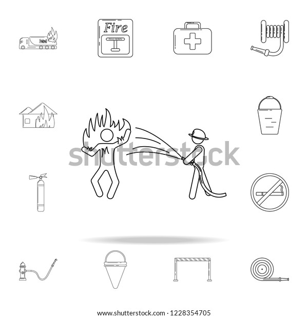fireman extinguishes a burning person\
icon. Fireman icons universal set for web and\
mobile