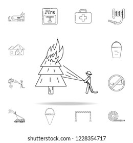 fireman extinguishes a burning tree icon. Fireman icons universal set for web and mobile