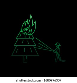 Fireman extinguishes a burning tree nolan icon. Simple thin line, outline vector of fireman icons for ui and ux, website or mobile application