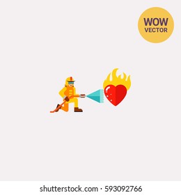 Fireman Extinguishing Burning Heart Icon
