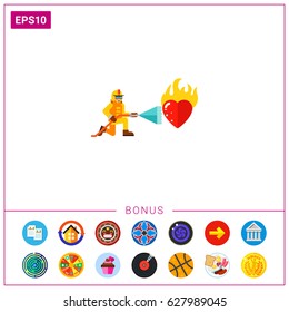 Fireman Extinguishing Burning Heart Icon