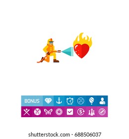 Fireman Extinguishing Burning Heart Icon