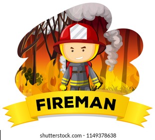 Fireman with fire in the background illustration