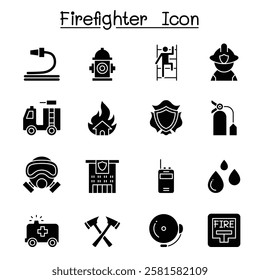 Fireman, Fire Fighter, Fire Station icon set in thin line