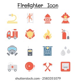 Fireman, Fire Fighter, Fire Station icon set in thin line