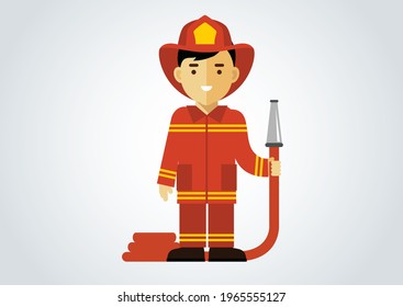 Fireman, Fire fighter with uniform  AND WATER  hose safety  equipment