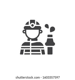 Fireman with a fire hose vector icon. filled flat sign for mobile concept and web design. Firefighter worker profession avatar glyph icon. Symbol, logo illustration. Vector graphics