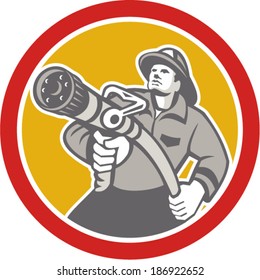 Fireman Firefighter Aiming Fire Hose Circle