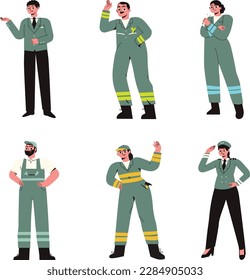 Fireman,  fireman and firefighter in uniform set. Flat vector illustration