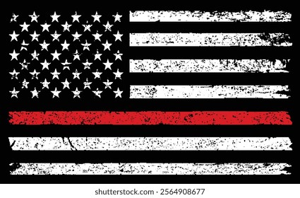 Fireman Flag. USA Grunge Firefighters Flag. Thin Red Line Flag.