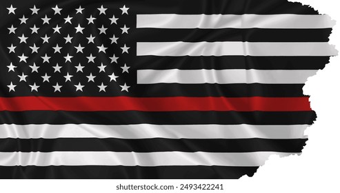 Fireman flags with thin red line vector. Standard flag and with torn edges