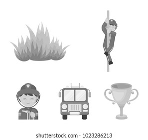 Fireman, flame, fire truck. Fire departmentset set collection icons in monochrome style vector symbol stock illustration web.