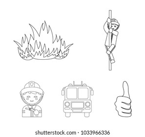 Fireman, flame, fire truck. Fire departmentset set collection icons in outline style vector symbol stock illustration web.
