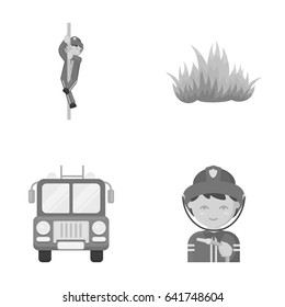 Fireman, flame, fire truck. Fire departmentset set collection icons in monochrome style vector symbol stock illustration web.