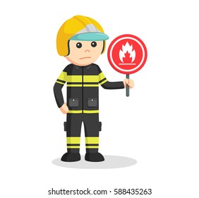 fireman with flammable sign