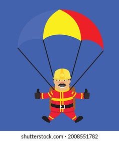 Fireman Flying with Parachute Flat Vector Cartoon Illustration 013
