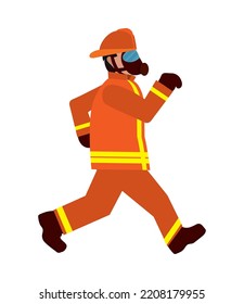 fireman with gas mask running