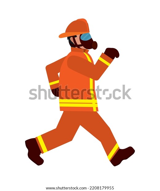 Fireman Gas Mask Running Stock Vector Royalty Free