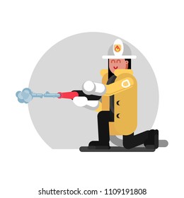 Fireman girl sat down and extinguishes the fire. Vector illustration, EPS 10