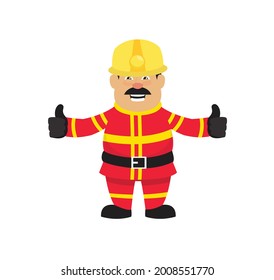 Fireman Giving Thumbs up Flat Vector Cartoon Illustration 013