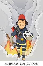 Fireman happy to come out of the flame