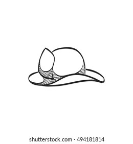 Fireman hat icon in doodle sketch lines. Helmet fire department fighter service equipment