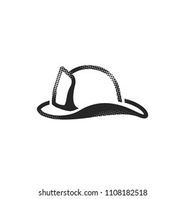 Fireman hat icon in halftone style. Black and white monochrome vector illustration.