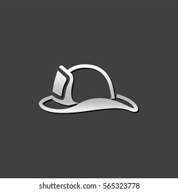 Fireman Hat Icon In Metallic Grey Color Style. Helmet Firefighter Equipment