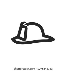 Fireman hat icon in thick outline style. Black and white monochrome vector illustration.